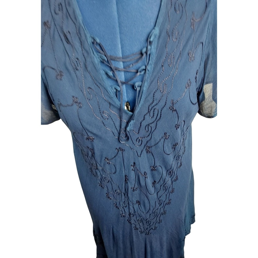 Jessica Taylor navy blue‎ lace up lightweight boho dress size 1X - Picture 2 of 6